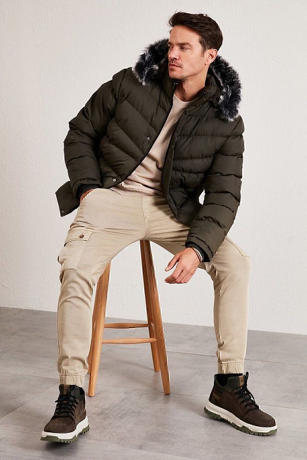 Buratti Slim Fit Faux Fur Plush Lined Removable Hooded Sweater Men s COAT 5761080 B Trendyol