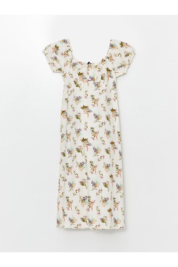 LC Waikiki-Floral Patterned Short Sleeve Maternity Dress - Tie-Up Collar 1