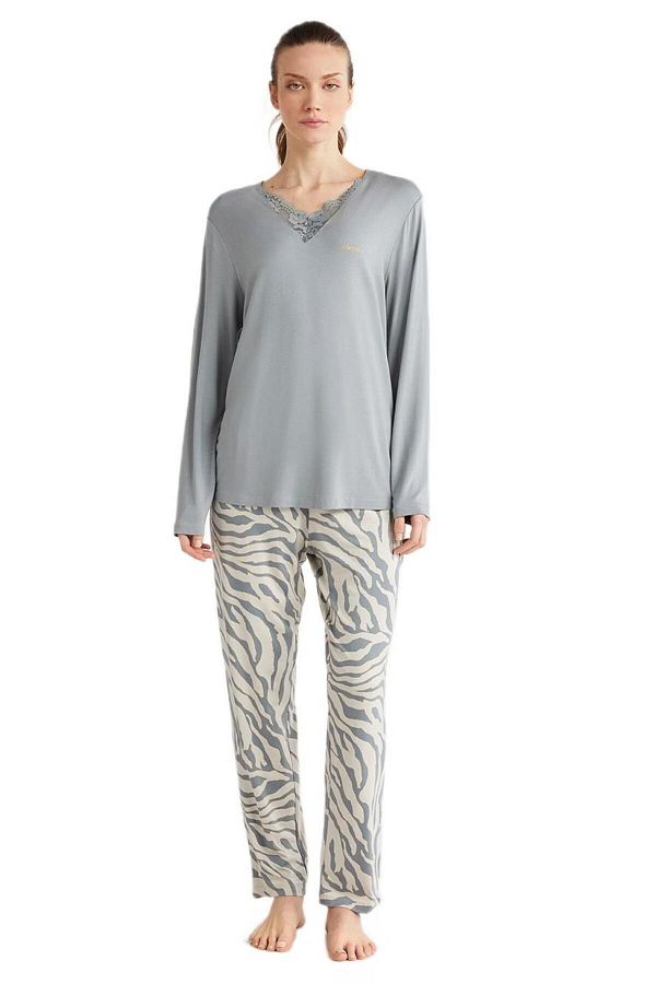 Catherines Catherines 2613 Model Women s Gray Pajama Set Trendyol