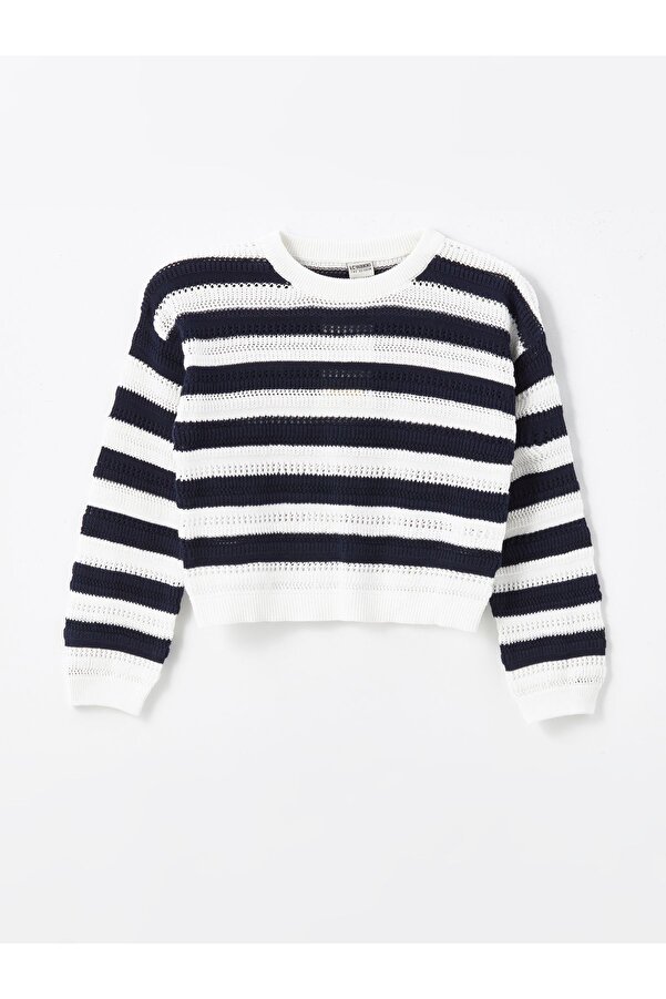 LC Waikiki Striped Crop Knitwear Sweater for Girl Crew Neck