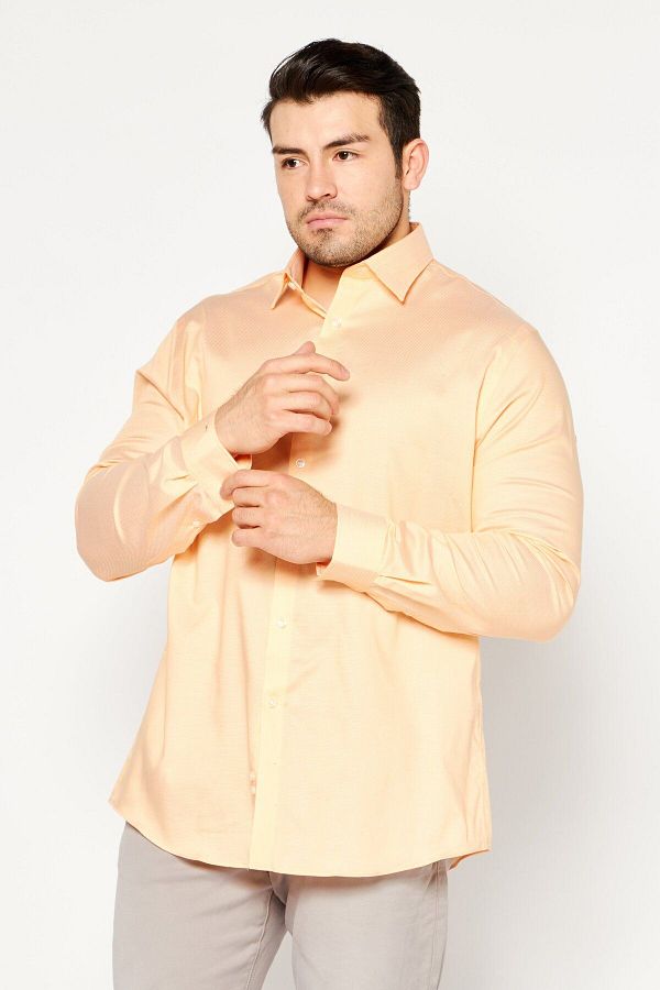 Michael Kors Men Regular Fit Long Sleeve Textured Dress Shirt Peach Trendyol