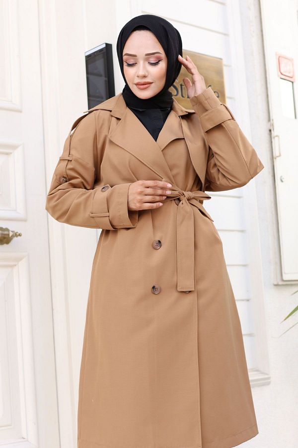 Tan double breasted coat hot sale
