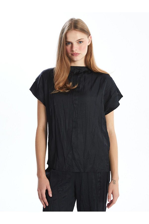 LC Waikiki-Oversize Satin Women's Blouse - Stand Collar 1