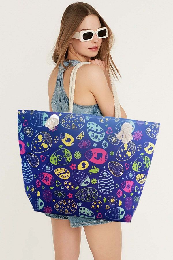 MYZ STORE Stylish Trendy Women s Beach Bag Zippered String Pocket Wide Large Pattern Trendyol