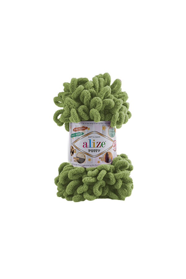 Alize Puffy 485 El Örgü Ipliği 1 Adet Elle Örülen Kalpli Yastık Bebek Battaniyesi Örgü Ipi 485 Yeşil