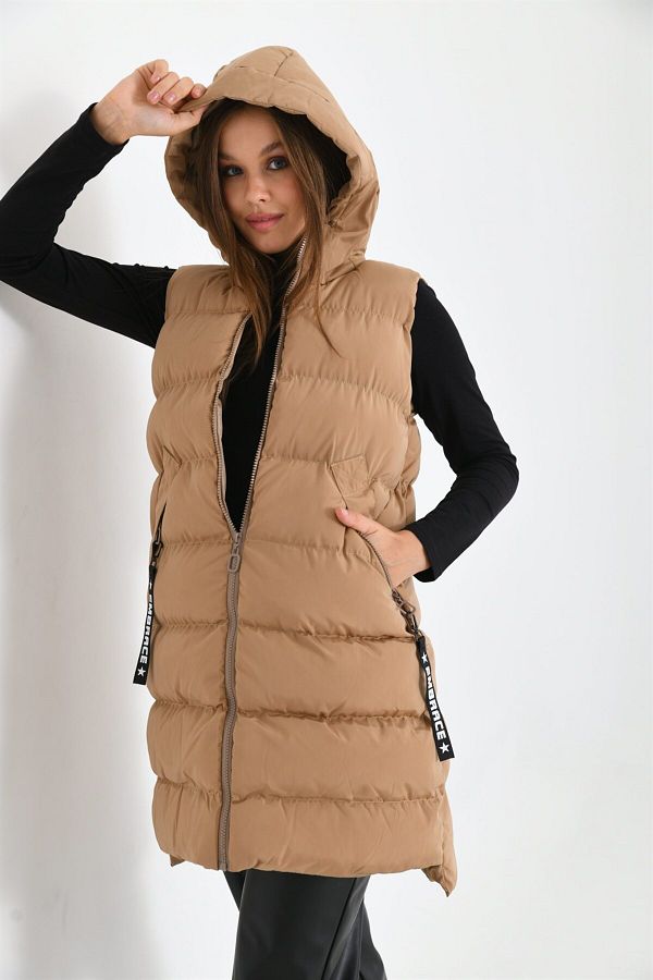 FTZ WOMEN Women s Long Puffer Vest Camel Rbn2031 Trendyol