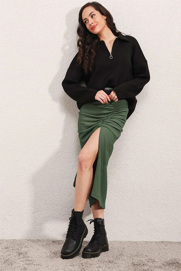 hazelin-Fustă lungă cu tăietură verde smarald pentru femei Hzl22s-bd118801 1