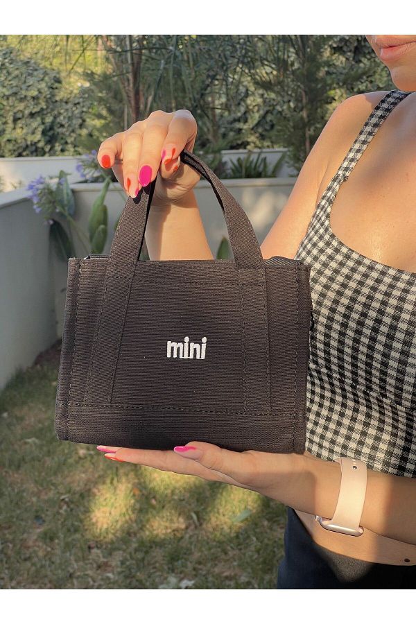 gabies-Black Mini Canvas Bag - Adjustable Strap, Text Printed, Hand and Shoulder Carrying Option 1