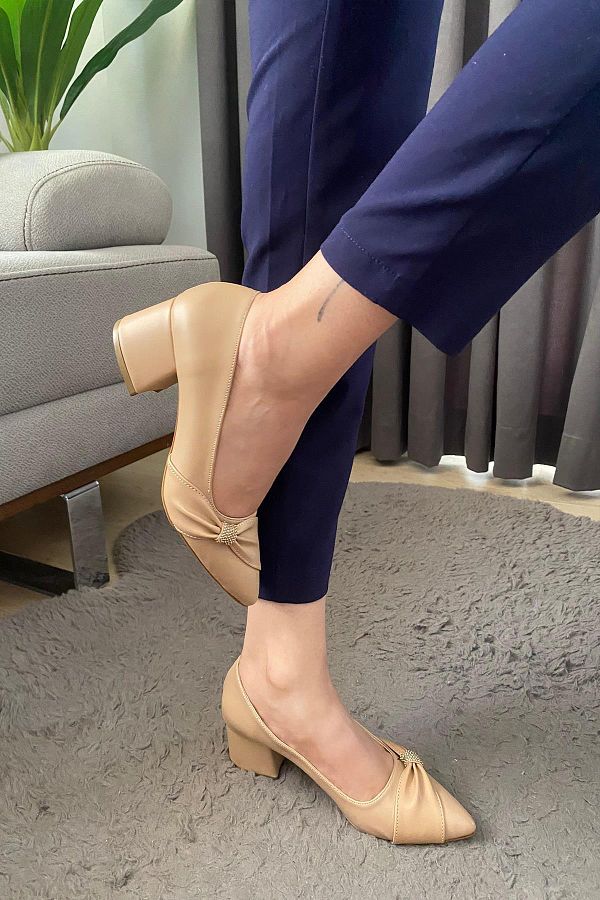 Preshley MiTa nude Bow Stone Women s Evening Dress Shoes Trendyol