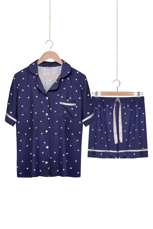 Dominant-100% Woven Poplin Viscose Shortcut Buttoned Shorts Set 1