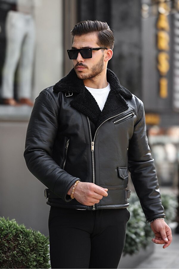 Nappa Leather Trucker Jacket Shearling Lined Leather Coat Long
