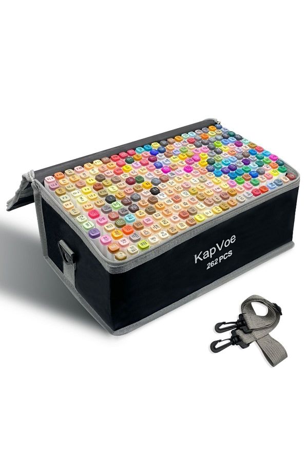 KAPVOE-262 Pieces Double Ended Touch Marker Art Design Felt Tip Paint Set Bag 1