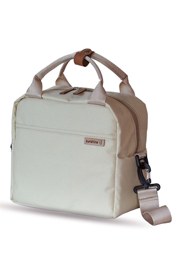 Sunshine Bej Termal Isı Izolasyonlu Su Geçirmez Yemek Taşıma Ek Gıda Beslenme Askılı Omuz Çantası