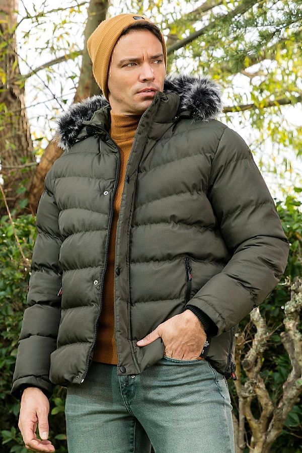 Buratti Slim Fit Faux Fur Plush Lined Removable Hooded Sweater Men s COAT 5761080 B Trendyol