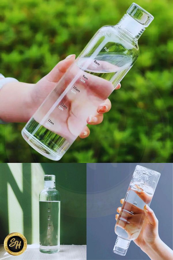 M Mimoza Park-Healthy Glass Water Bottle 500ml Motivational Leak Proof Water Bottle Borosilicate Glass 1