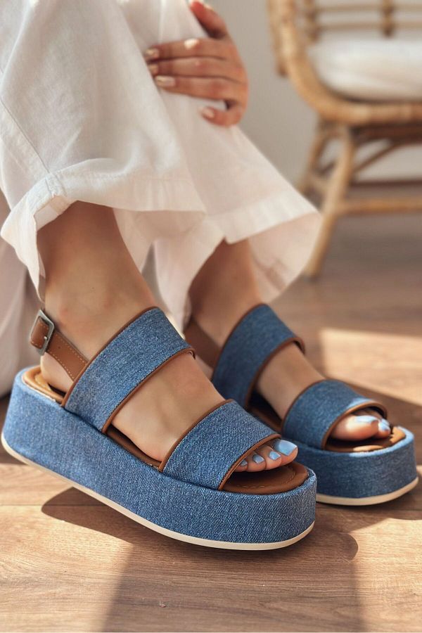 I Love Shoes Blue Pawens Jean Women s Sandals Thick Sole Trendyol