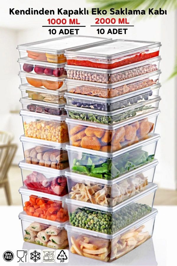 Hilamingo Home-1 Lt. and 2 Lt. Capacity - Set of 20 Storage Containers with Self Cover, Suitable for Deep Freezer 1