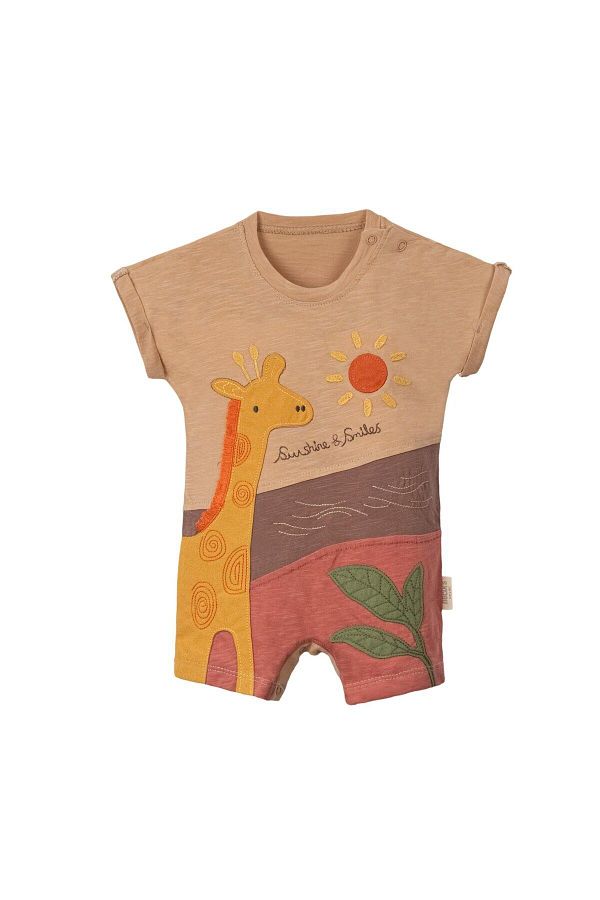Necix's-Giraffe Patterned Half Sleeve Jumpsuit for Baby Boy - with Snaps from the Bottom 1