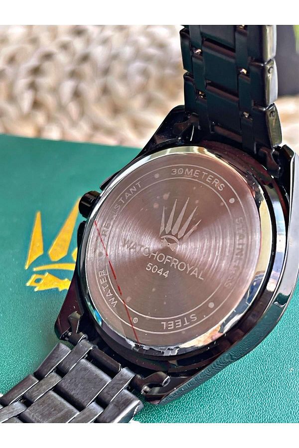WATCHOFROYAL Black Wrist Watch with Steel Band Hardlex Mineral Glass 3atm Automatic Mechanism Aquarecer Trendyol