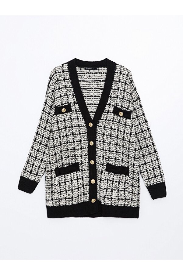 LC Waikiki Plaid V-Neck Women's Knitwear Cardigan- Trendyol