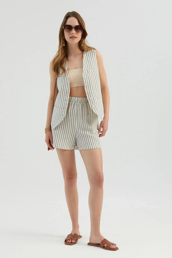 Hiccup-Stripe High Waist Elastic Waist Shorts 1