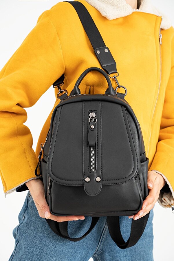 FiONA BAG Fiona&Polo Kadın Siyah Sırt Ve Omuz Çantası Taşıması Kolay Ve Çok Kullanışlı