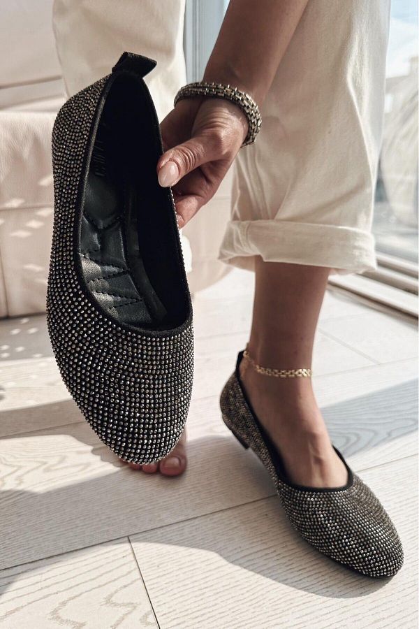 I Love Shoes Lodiya Satin Stone Detailed Ballerinas Black Trendyol