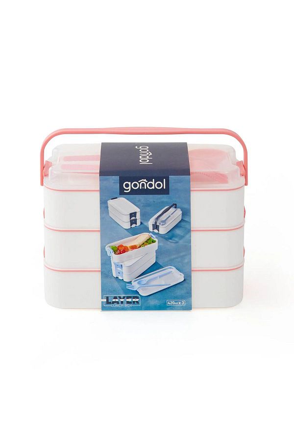 Gondol-3 Layer Rectangular Lunch Box - with Fork and Spoon 1