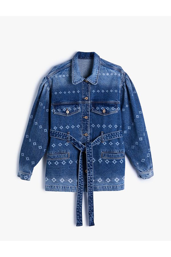 Long denim jacket with belt 2025