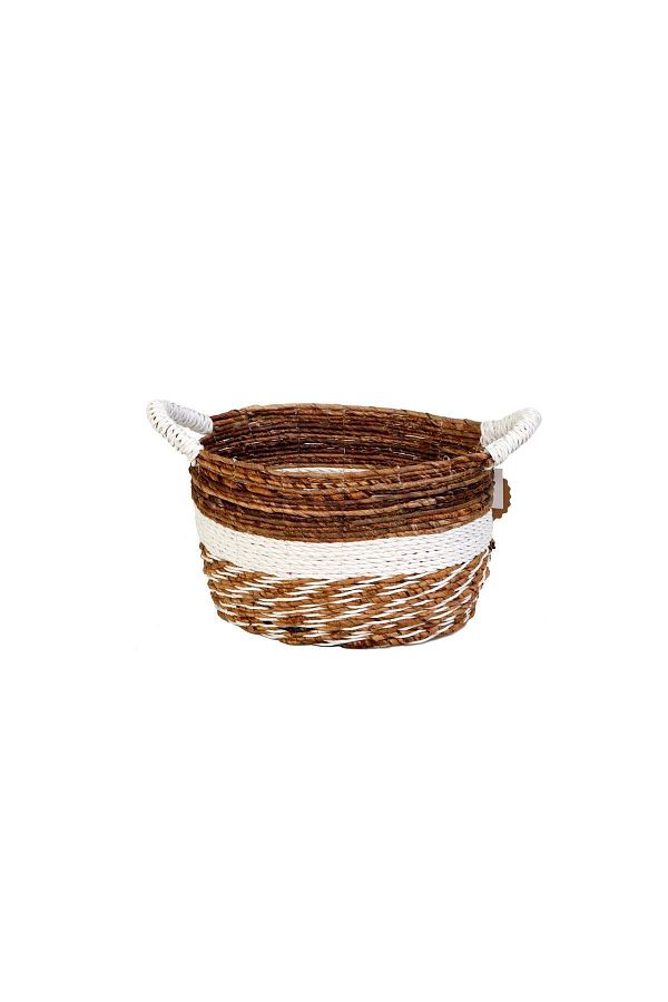 KANCAEV-Dark Brown-White Banana Crust - Oval Basket with Handle, Small 1