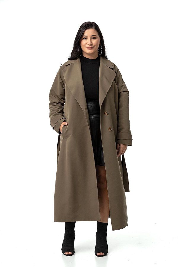 Plus size khaki trench coat deals