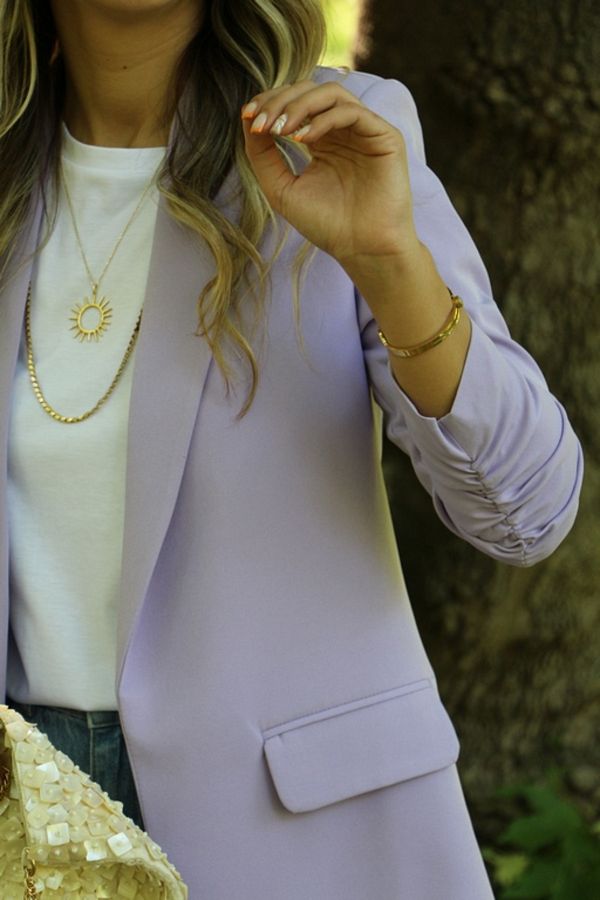 bytugcekaya-Lilac Sleeve Drawstring Detail Blazer 1