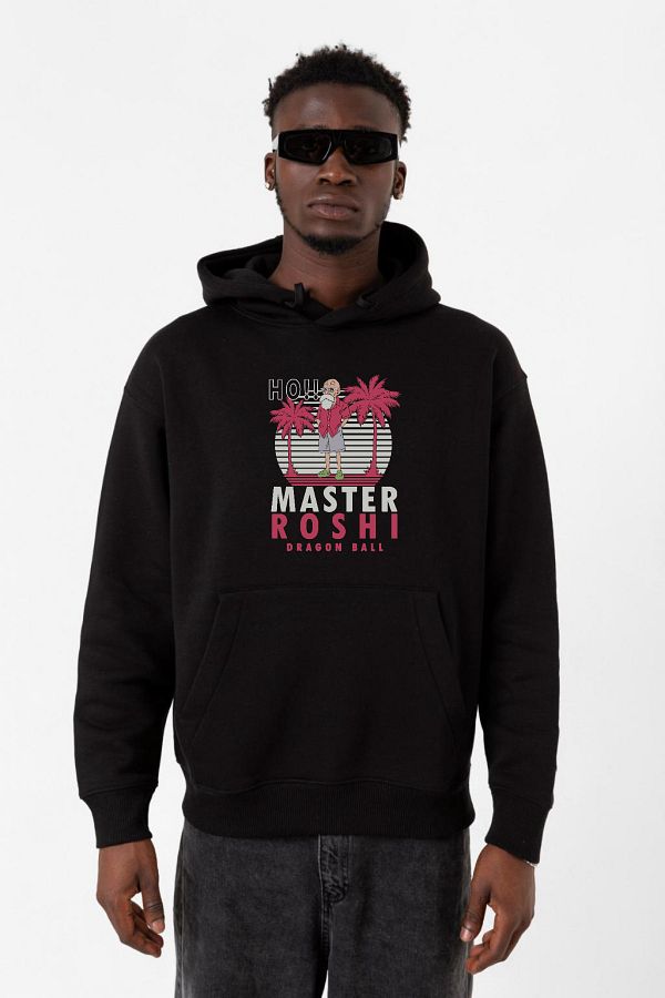 Tshirthane Dragon Ball Z Anime Master Roshi Ho Black Men s 3ip Hooded Sweatshirt Trendyol