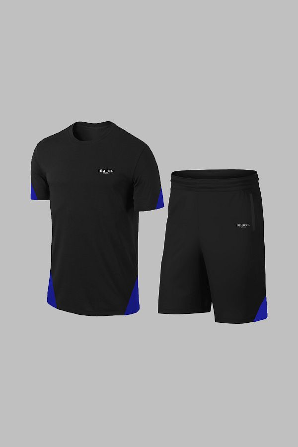 POSEIDON STORM-Мъжки комплект шорти Dri-Fit с къс ръкав и кръгло деколте, черен цвят - голям размер (4XL-1) 1