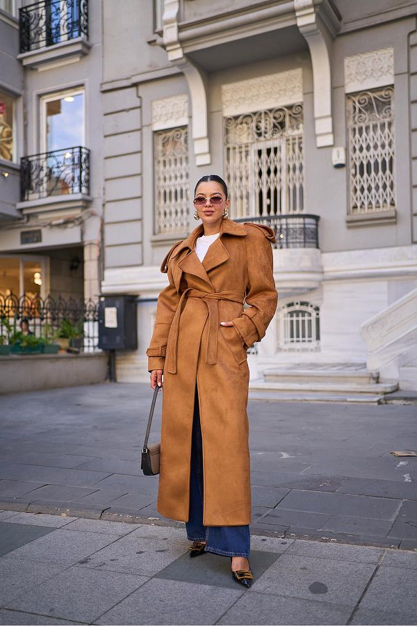 Tan belted coat discount