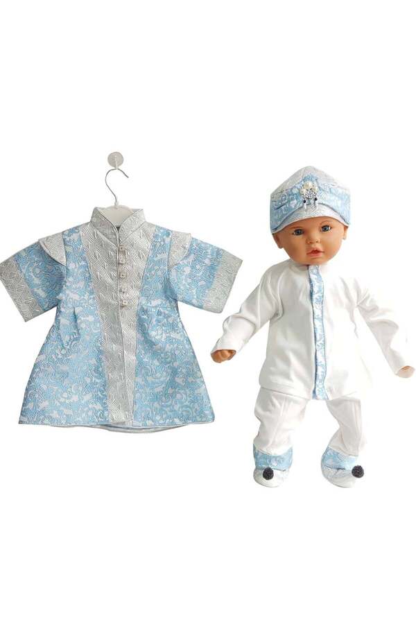 bebegen Sultan Mavi Gümüş İşlemeli Bebek Mevlüt Takımı