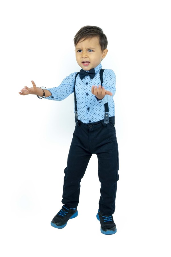 Mnk Baby&Kids Gömlekli Alttan Çıtçıtlı Gabardin Pantolonlu Pamuklu Bebek Takım Mnk0294 MAVİ