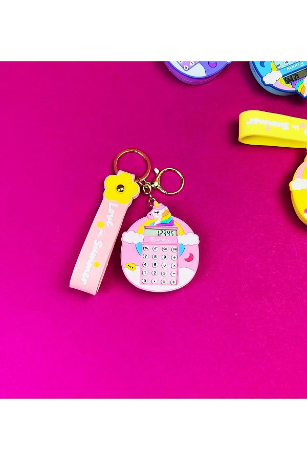 Gift Moda-Unicorn Themed Colorful Calculator and Keychain Set 1