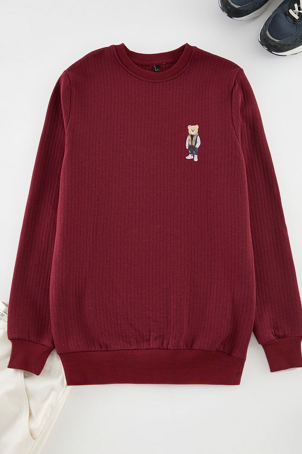 Edit by Trendyol-Ανδρικό φούτερ Claret Red με στάμπα Teddy Bear - Κανονική εφαρμογή TEDAW25SW00031 1