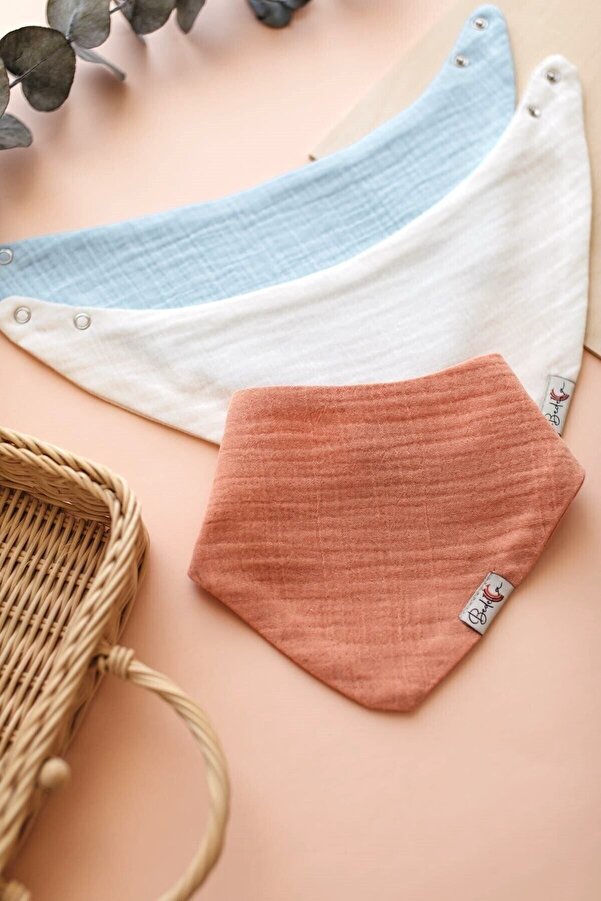 Bedeca 3'lü %100 Organik Pamuk Bebek Müslin Önlük - Kız Erkek Bebek Salya Ve Mama Önlüğü, Fular, Yakalık