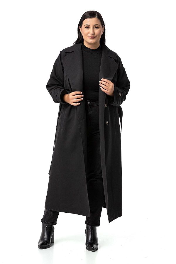 Plus size black trench coat hot sale