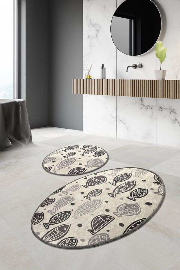 Chilai Home-Fish White Σετ 2 - Πλένεται, Αντιολισθητική Βάση Χαλί μπάνιου 1