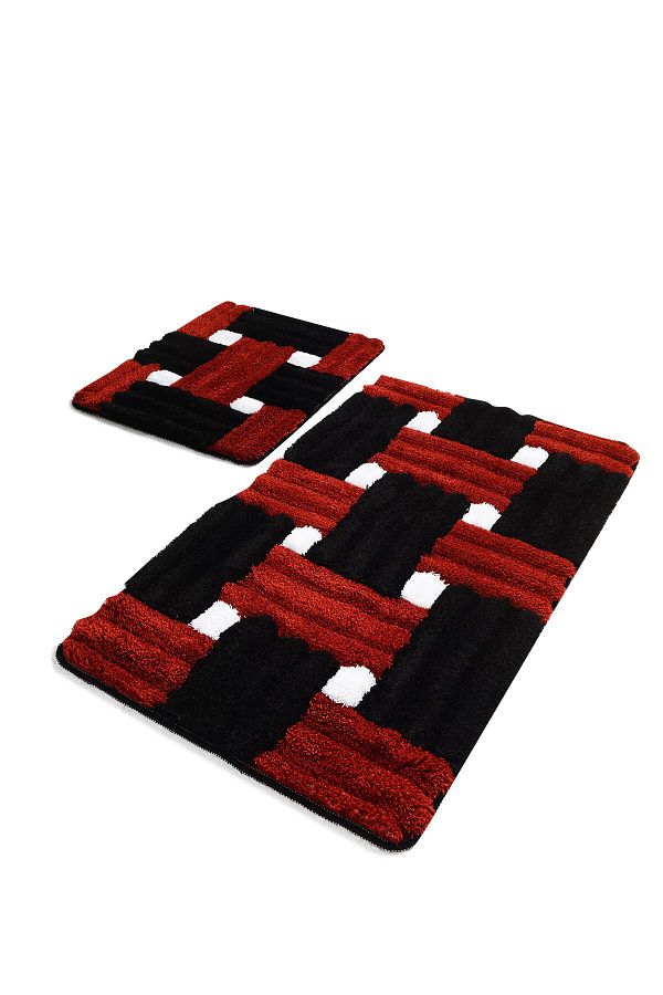 Chilai Home-Red Pıazza Set de 2 - Set covor și toaletă pentru baie, acril 1