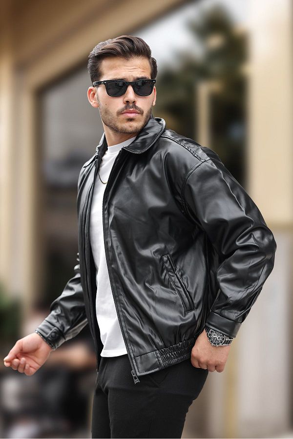 KOCCI Men s Vintage Oversize Black Leather Jacket Old Money Style Biker Trendyol