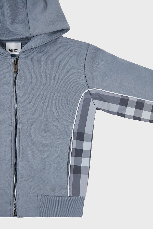 Burberry Hooded Cotton Kids Sweat Zipper Detailed SHALE BLUE8047429 Trendyol