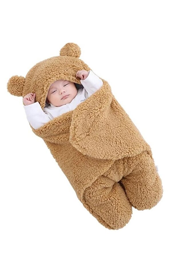 Bundeba Nesli 0-6 Ay Wellsoft Uyku Tulumu Yeni Doğan Kapüşonlu Sarma Battaniye Peluş Bebek Dış Kundak