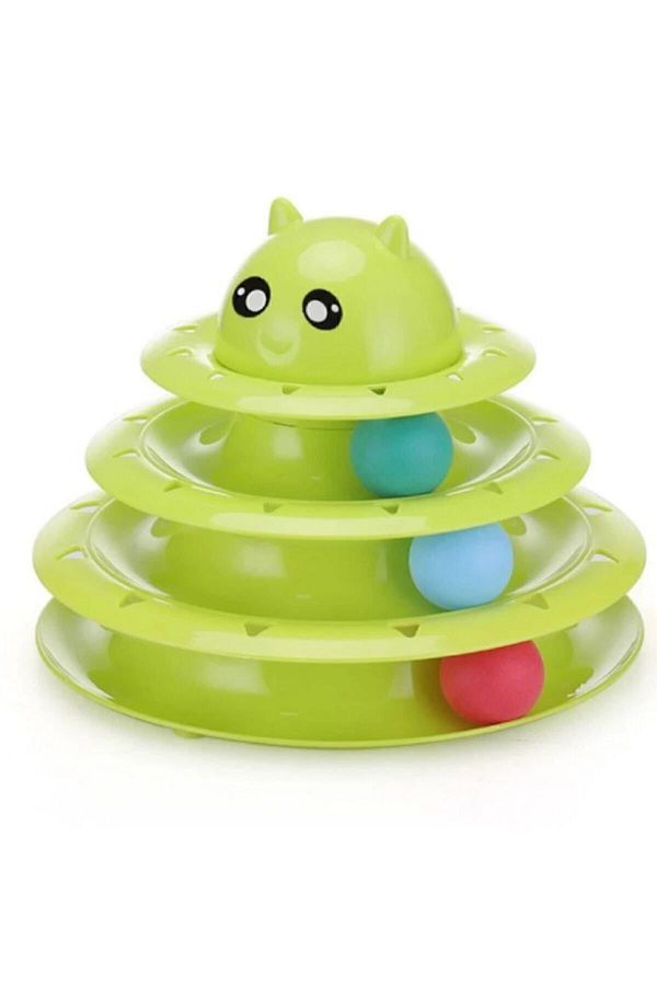 Bundera-3 Tiers Cat Toy with Cat Head, Movable Rotating Ball Tower Pet Activity Non-Slip Anti-Tipping 1
