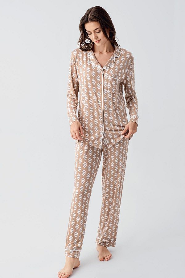 Artış-Flexible Lycra Viscous Pajama Set - Long Sleeve and Buttoned 1