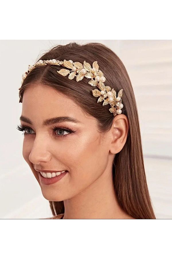 TEMU-Henna Wedding Bridal Crown Gold Pearl Vintage Leaf Pattern Hair Clip 1