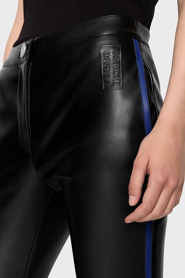 Armani Exchange High Waist Regular Fit Leather Trousers with Contrast Side Stripes TROUSERS 6RYP32 Trendyol